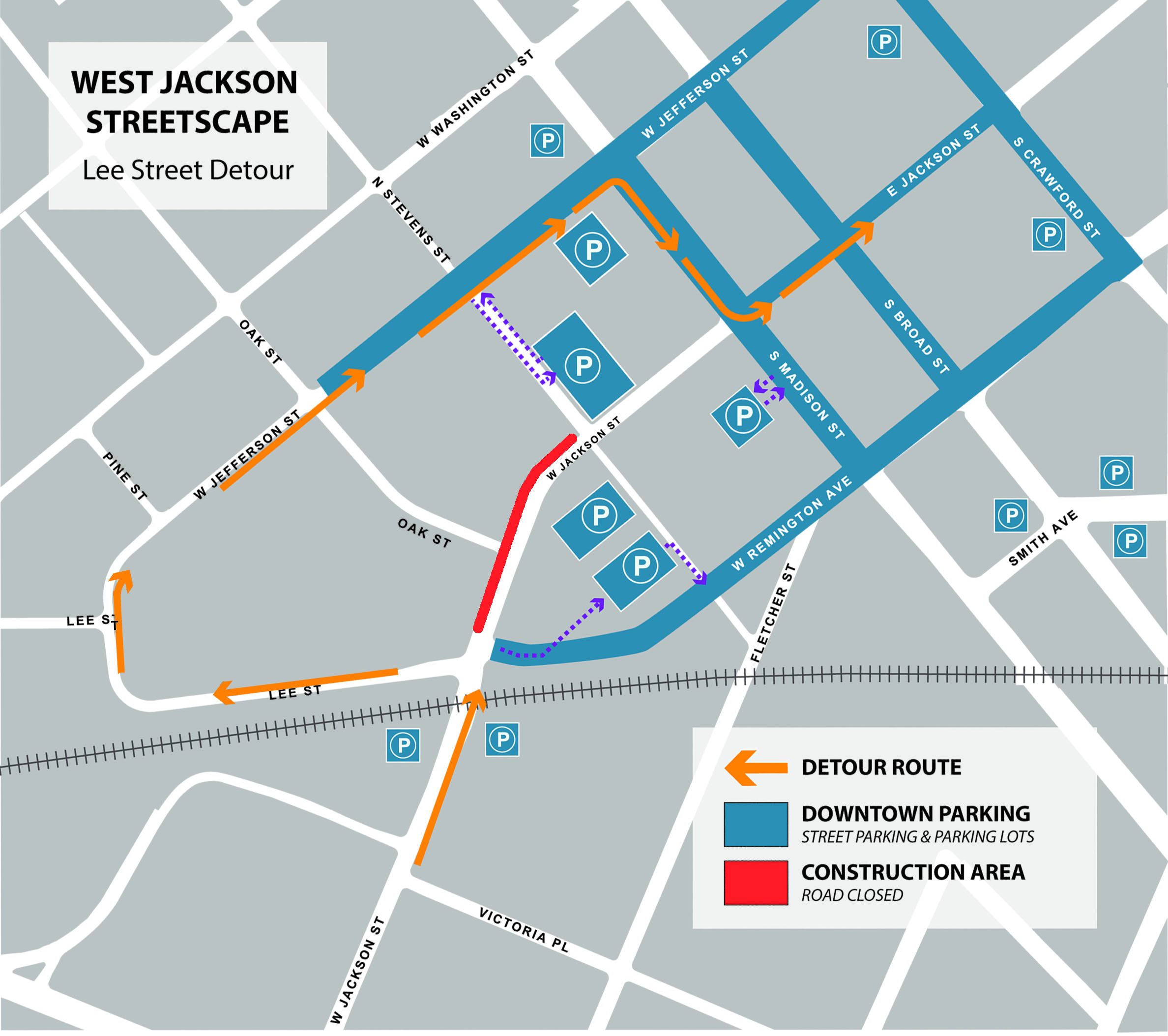 Lee Street Detour Map for West Jackson Street